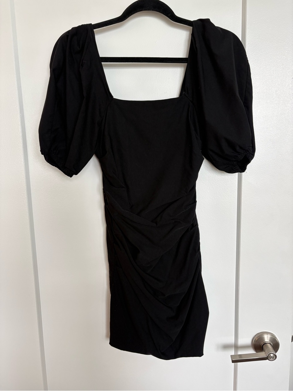 Astr Black Puff-Sleeve Square Neck Mini Dress